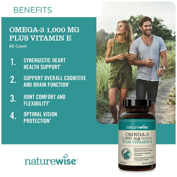 NatureWise Additional Potent Omega 3 Fish Oil Complement - 1000mg Per Serving - 600mg EPA & 400mg DHA with Vitamin E - Promotes Coronary heart and Mind Well being - Lemon Taste, Non-GMO - 60...