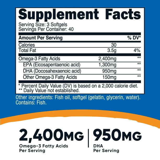 Nutricost Omega 3 Fish Oil - 2500MG per Serving, 120 Softgels (40 Servings) - Non-GMO and Gluten Free